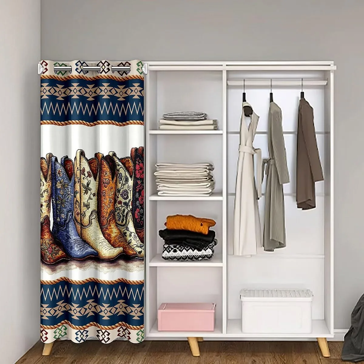 Manfei Western Boots Blackout Curtain 80"×34",Retro Tribal Cowboy Boots Graffiti 1 Panel Door Curtain,Bohemian Aztec Rustic Country Beige Doorway Curtain Restaurant