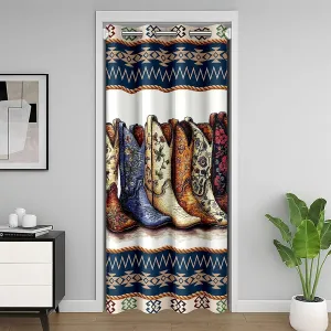 Manfei Western Boots Blackout Curtain 80"×34",Retro Tribal Cowboy Boots Graffiti 1 Panel Door Curtain,Bohemian Aztec Rustic Country Beige Doorway Curtain Restaurant