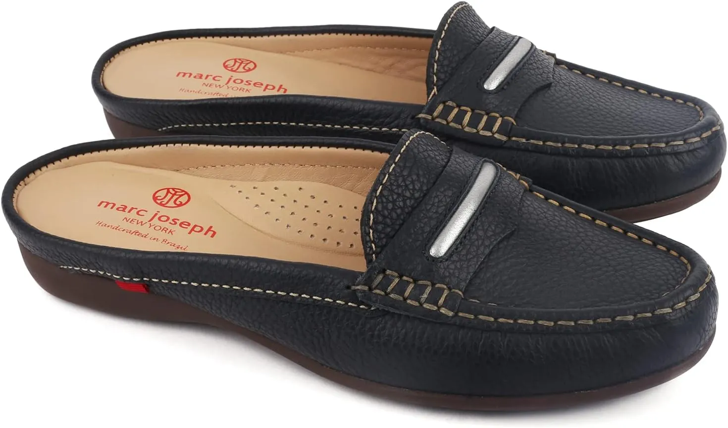 Marc Joseph New York Women's Leather Made in Brazil Luxury Mule Slide with Penny Detail