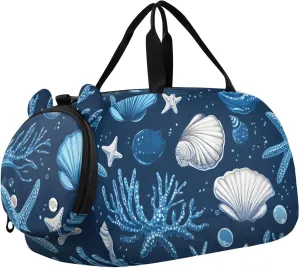 Marine Shell Motif Youth Sports Duffel Bag with Ventilated Shoe Compartment|All-Season Lightweight Travel Gym Bag for Girls & Boys|Water-Resistant Gear Bag