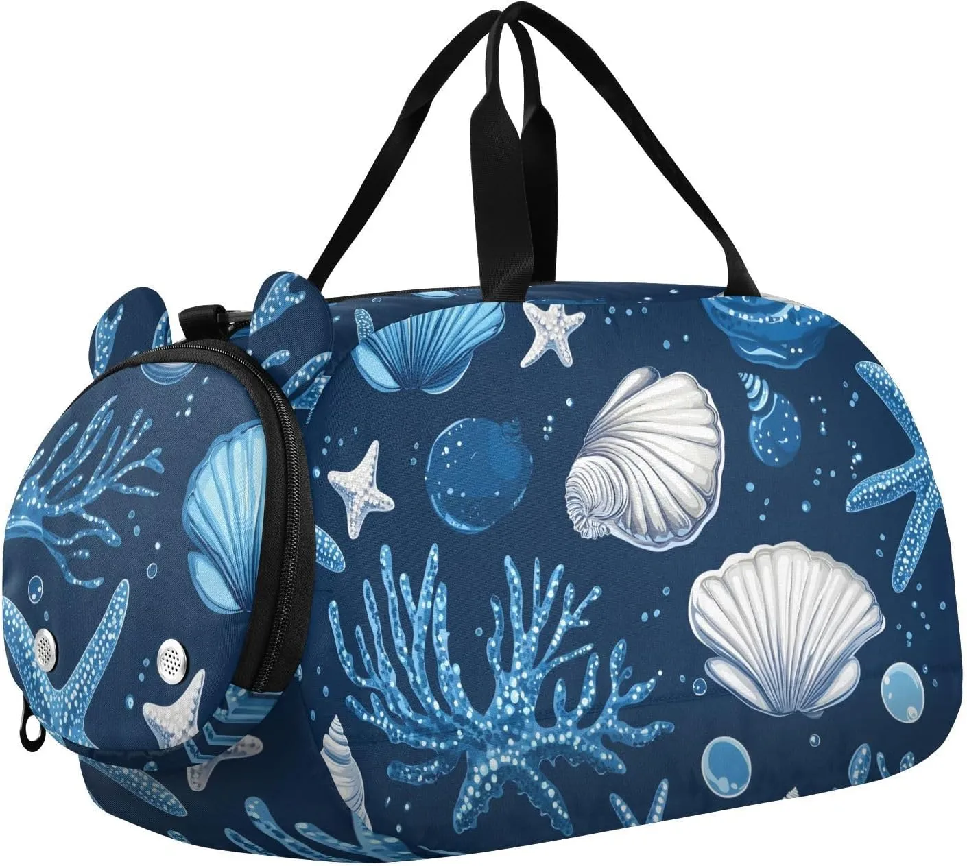 Marine Shell Motif Youth Sports Duffel Bag with Ventilated Shoe Compartment|All-Season Lightweight Travel Gym Bag for Girls & Boys|Water-Resistant Gear Bag