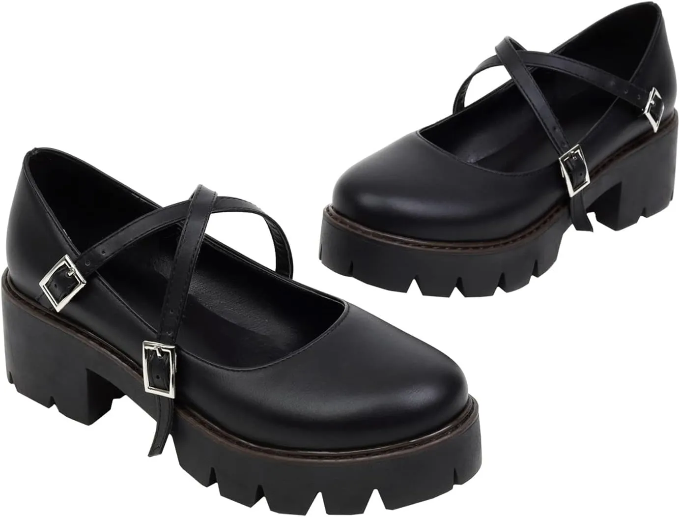 Mary Jane Shoes for Women Girls, Black Platform Mary Janes Chunky Heel Kawaii Lolita School Shoes
