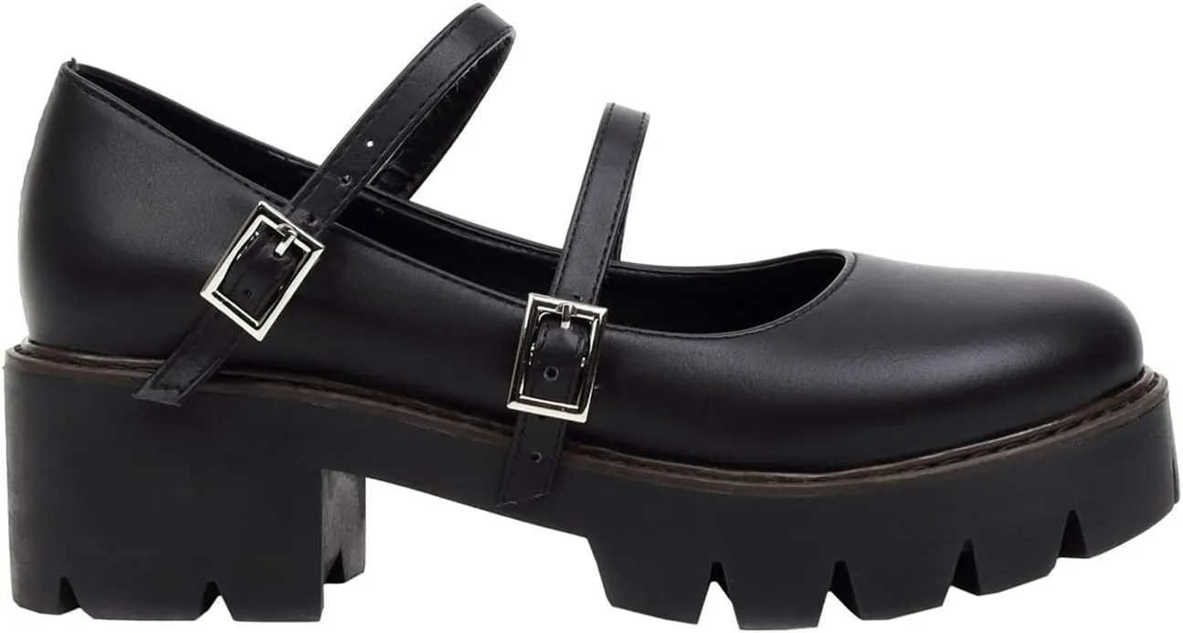 Mary Jane Shoes for Women Girls, Black Platform Mary Janes Chunky Heel Kawaii Lolita School Shoes