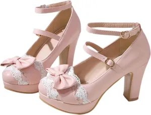 Mary Janes for Women Platform Heels Bow Kawaii Shoes Vintage Dress Pumps