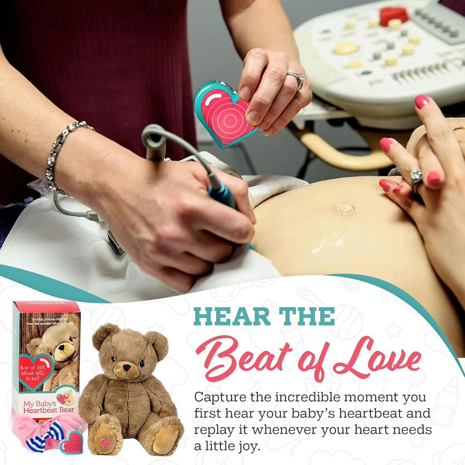 MBHB Digital Voice Recorder Animal w/20 Second Recorder, Dictaphone to Capture Baby's Heartbeat During Pregnancy   Ultrasound, Not a Medical Device, White Love Bear