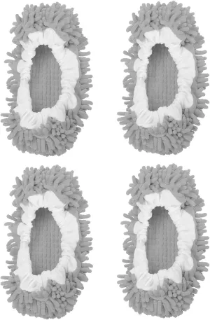 MECCANIXITY Mop Slippers Washable Microfiber Floor Cleaning Shoes Cover Chenille Duster Foot Socks Tools for House Clean, Grey 4 Pack