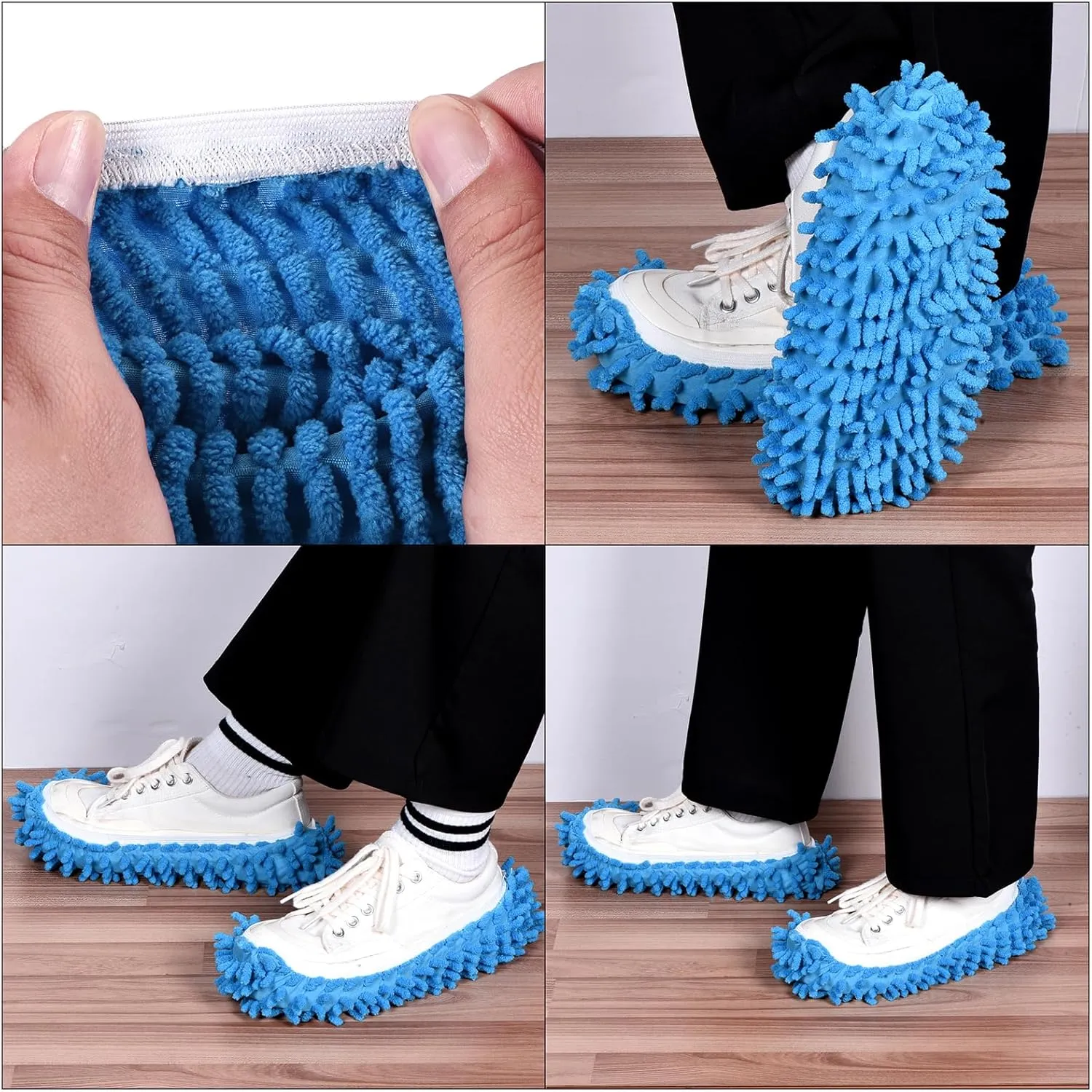 MECCANIXITY Mop Slippers Washable Microfiber Floor Cleaning Shoes Cover Chenille Duster Foot Socks Tools for House Clean, Grey 4 Pack