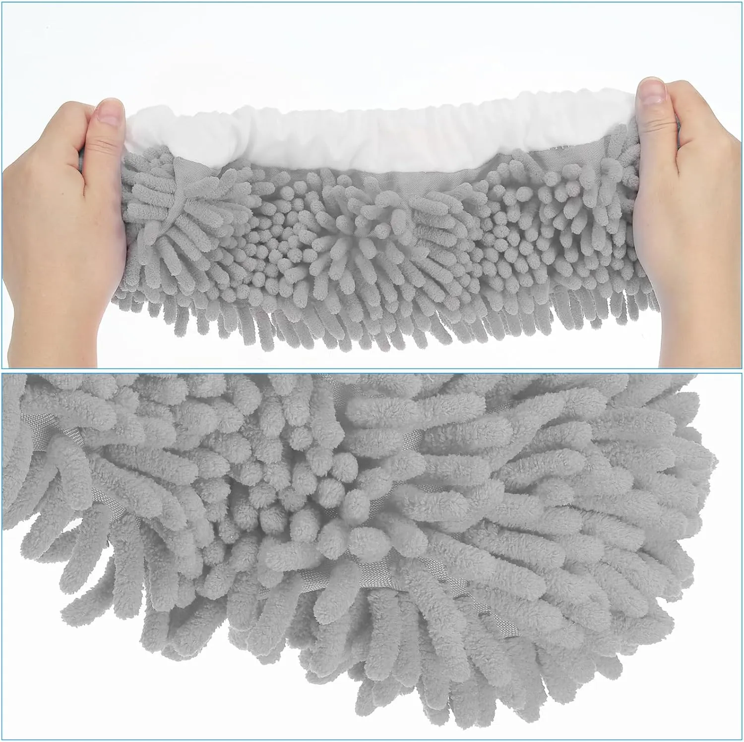 MECCANIXITY Mop Slippers Washable Microfiber Floor Cleaning Shoes Cover Chenille Duster Foot Socks Tools for House Clean, Grey 4 Pack
