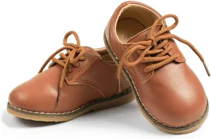 Meckior Toddler Boys Girls Dress Shoes Little Kid Oxford Shoes Wedding Church Dress Shoes PU Leather Lace Up School Uniform Loafer Flats