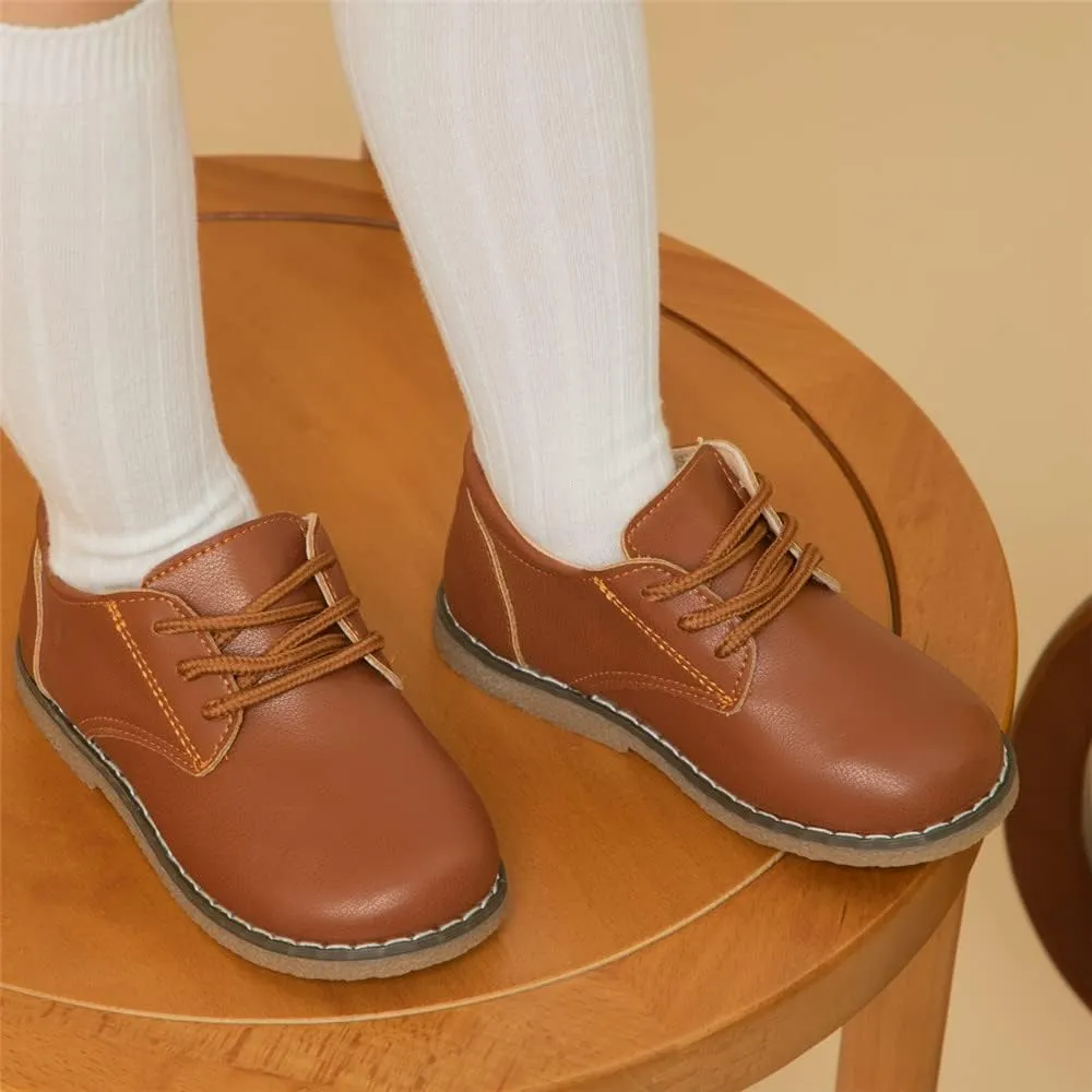 Meckior Toddler Boys Girls Dress Shoes Little Kid Oxford Shoes Wedding Church Dress Shoes PU Leather Lace Up School Uniform Loafer Flats