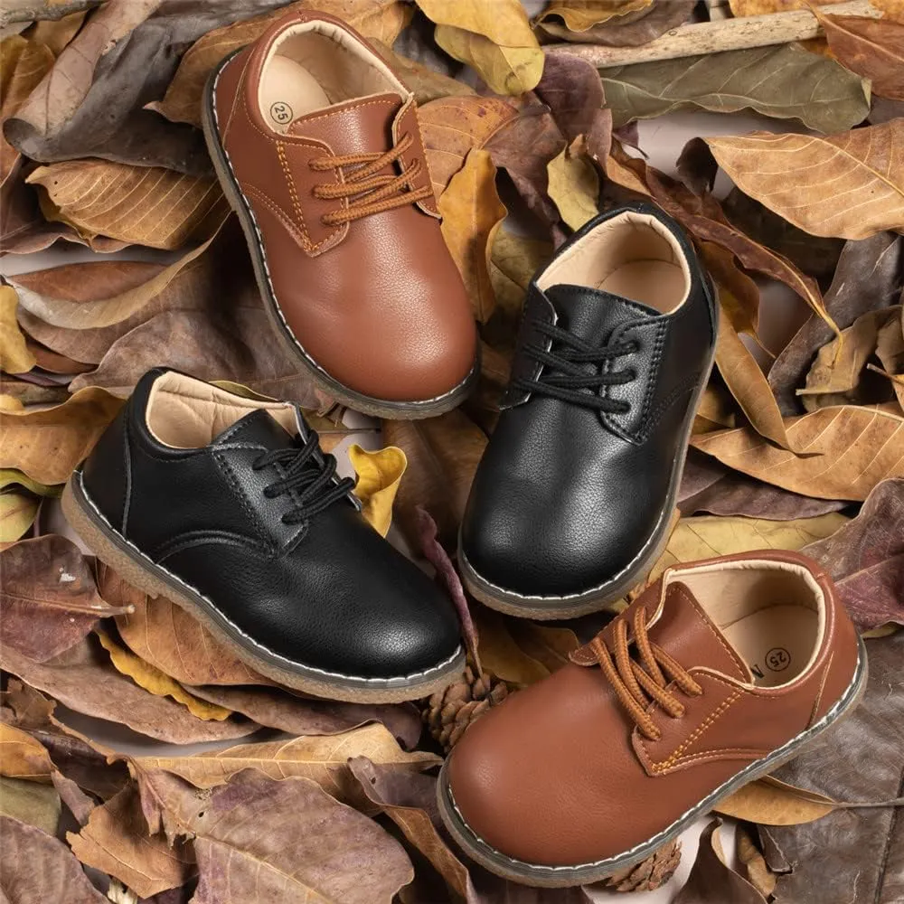 Meckior Toddler Boys Girls Dress Shoes Little Kid Oxford Shoes Wedding Church Dress Shoes PU Leather Lace Up School Uniform Loafer Flats