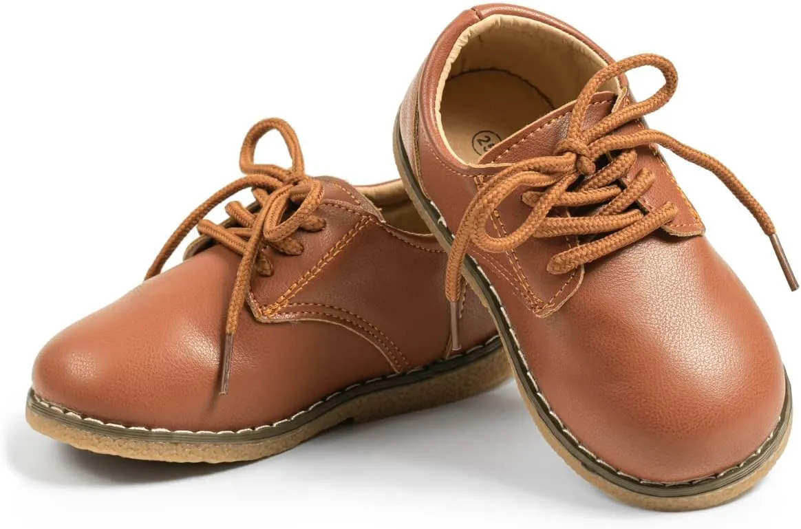 Meckior Toddler Boys Girls Dress Shoes Little Kid Oxford Shoes Wedding Church Dress Shoes PU Leather Lace Up School Uniform Loafer Flats