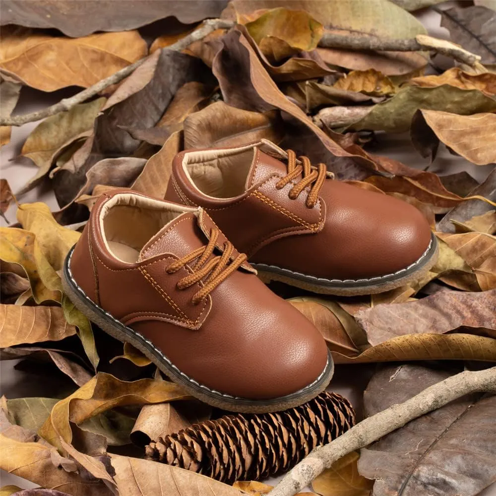 Meckior Toddler Boys Girls Dress Shoes Little Kid Oxford Shoes Wedding Church Dress Shoes PU Leather Lace Up School Uniform Loafer Flats