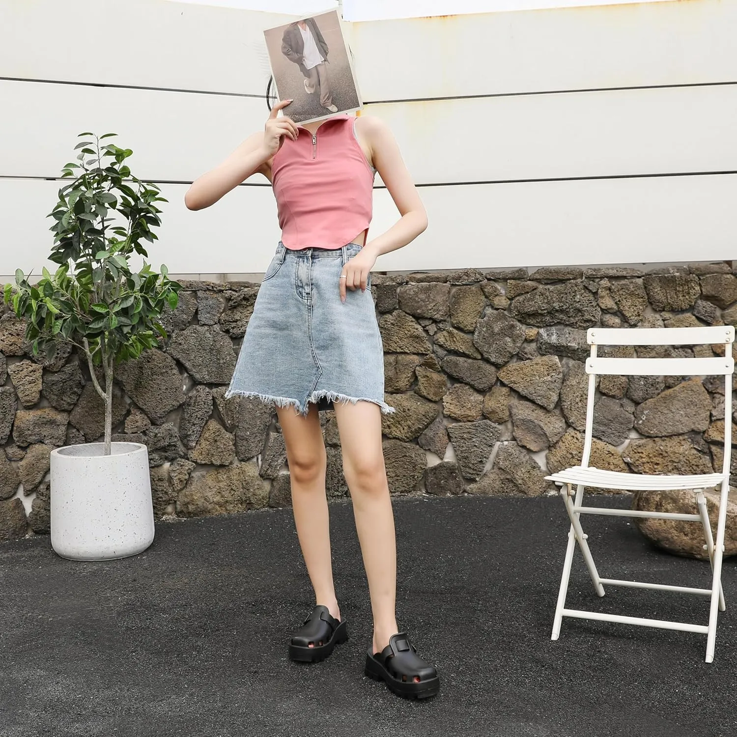 Meetinspace Platform Clogs for Women Stylish Mules Clogs with Thick Sole Quick Drying Comfortable Slip On Sandals with Adjustable Strap