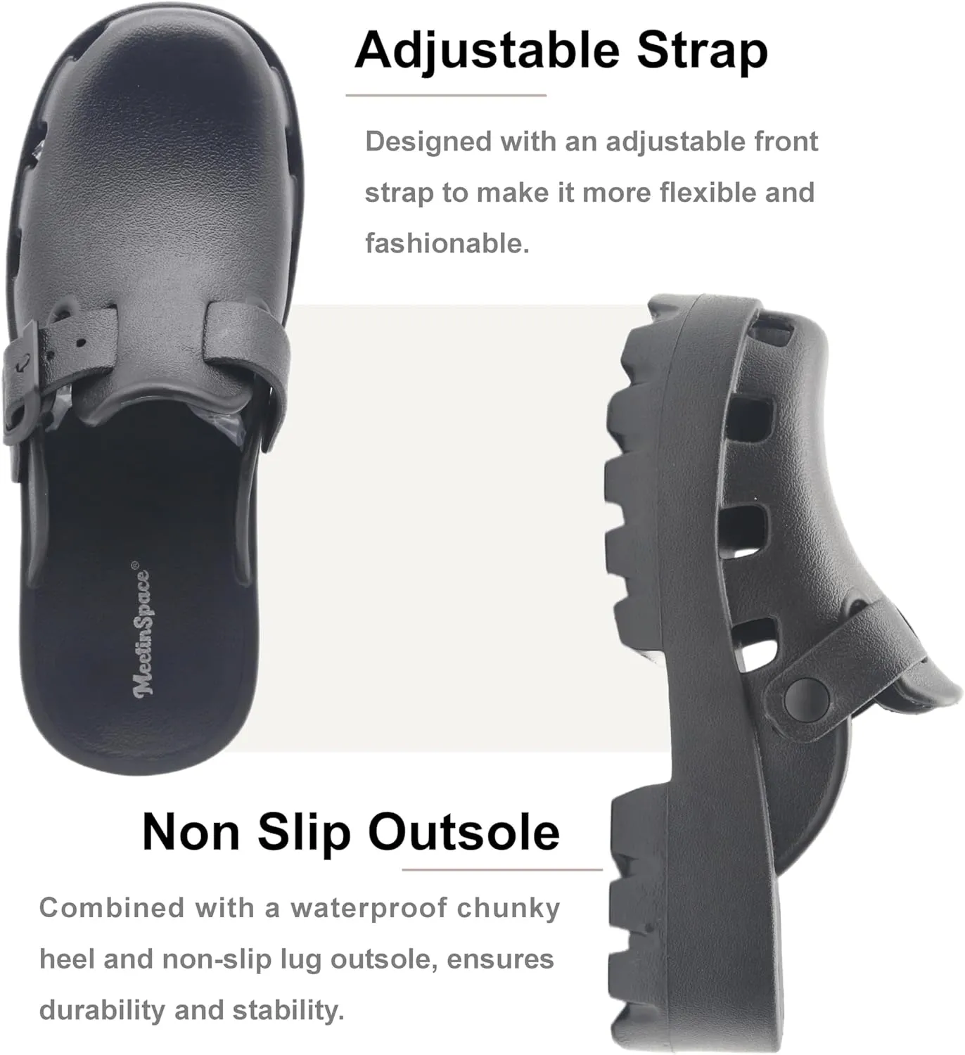 Meetinspace Platform Clogs for Women Stylish Mules Clogs with Thick Sole Quick Drying Comfortable Slip On Sandals with Adjustable Strap
