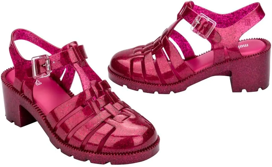Melissa Possession Heel Fashion Sandals for Women - Iconic Fisherman Style with Medium Block Heel - Adjustable Buckle for Comfort - 100% PVC Upper/Insole/Sole - Bubblegum Scent
