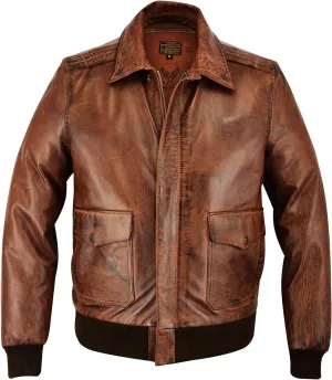 Men A-2 Real Goatskin Leather Pilot Flying Jacket Aviator Bomber Airforce Bronco