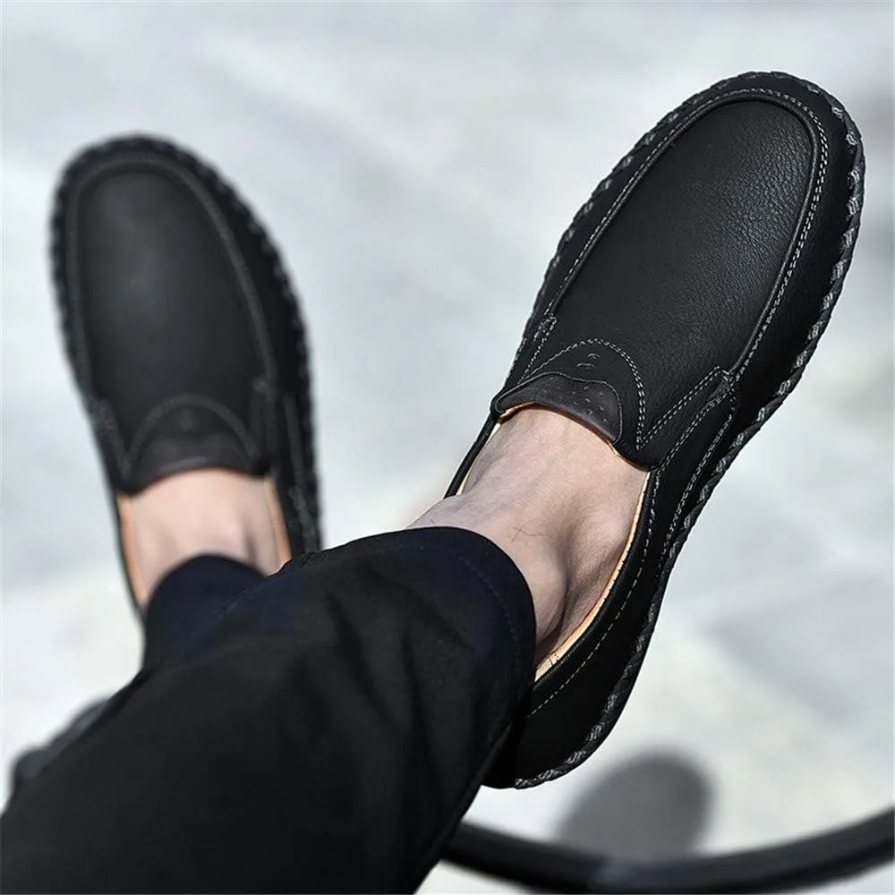 Men Vintage Cowhide Loafers Summer Casual Walking Shoes Fashionable Boat Moccasins Leisure Comfortable Chic New Driving Footwear