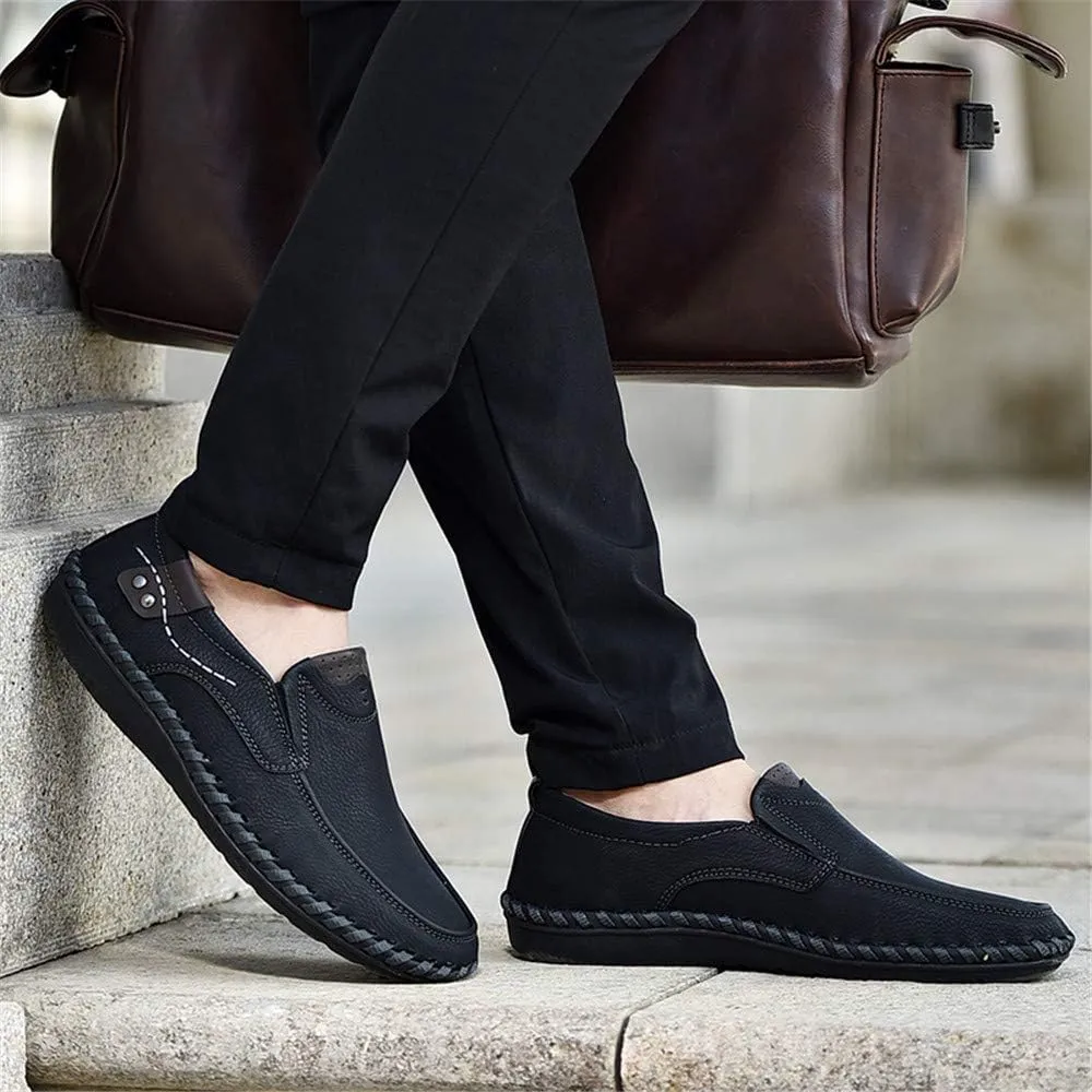 Men Vintage Cowhide Loafers Summer Casual Walking Shoes Fashionable Boat Moccasins Leisure Comfortable Chic New Driving Footwear