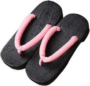 Men's and Women's Wooden clogs Japanese Flip flops,Burnt Paulownia Wooden clogs Slippers,Flat Japanese Traditional Clogs Geta Sandals Traditional Round Headed Wooden Clogs Shoe(Size:EU 40,Color:Pink)