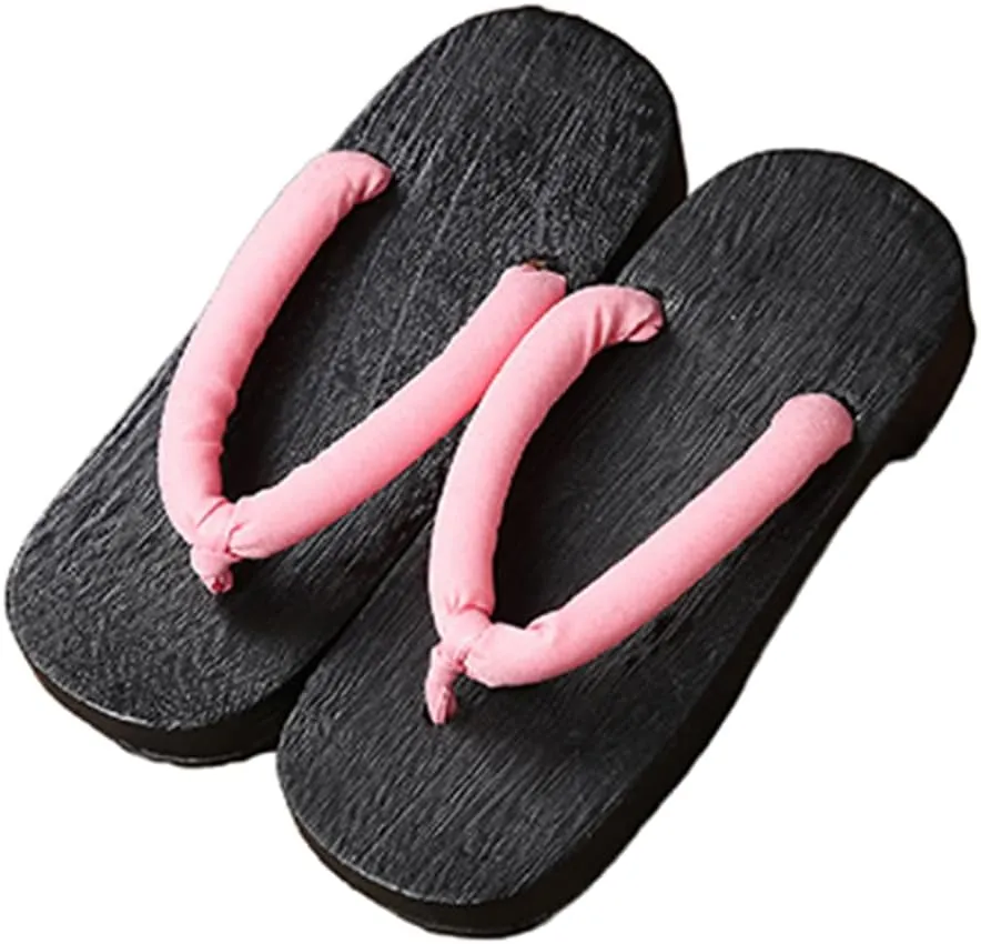 Men's and Women's Wooden clogs Japanese Flip flops,Burnt Paulownia Wooden clogs Slippers,Flat Japanese Traditional Clogs Geta Sandals Traditional Round Headed Wooden Clogs Shoe(Size:EU 40,Color:Pink)