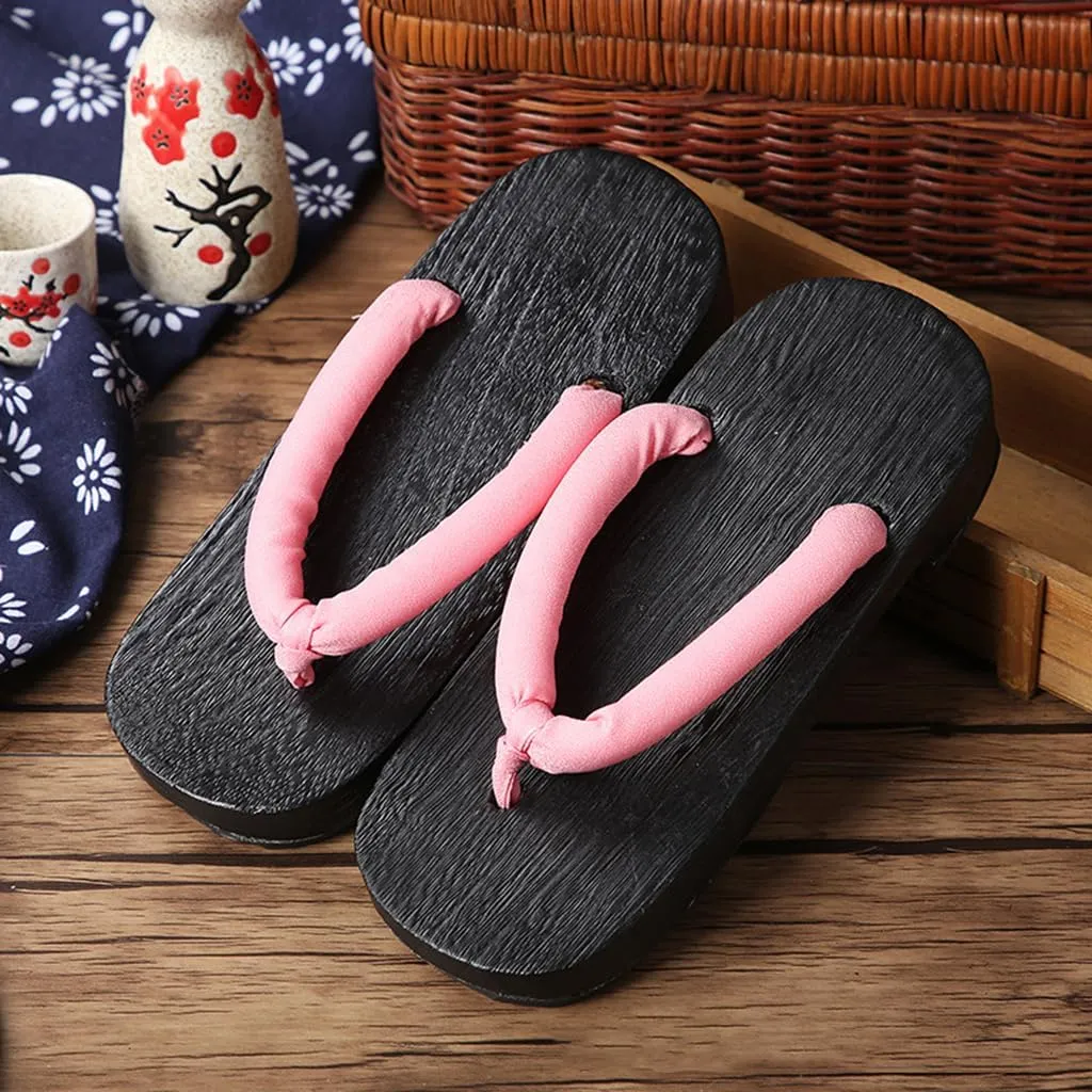 Men's and Women's Wooden clogs Japanese Flip flops,Burnt Paulownia Wooden clogs Slippers,Flat Japanese Traditional Clogs Geta Sandals Traditional Round Headed Wooden Clogs Shoe(Size:EU 40,Color:Pink)