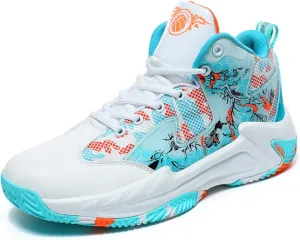 Men's Basketball Shoes Anti Slip and Breathable Youth Sports Shoes Stylish Graffiti Design for Students Suitable for Running Walking School and Daily Commute