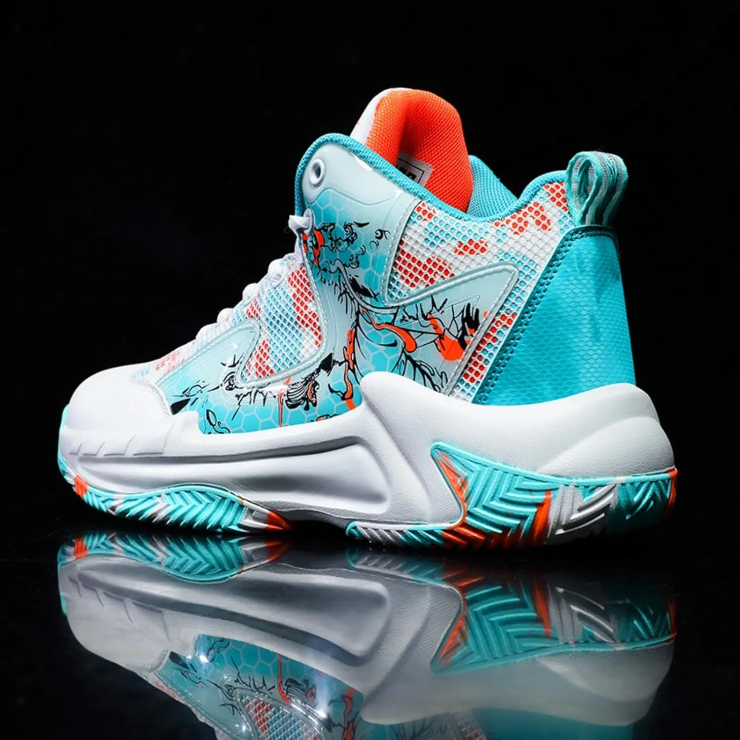 Men's Basketball Shoes Anti Slip and Breathable Youth Sports Shoes Stylish Graffiti Design for Students Suitable for Running Walking School and Daily Commute