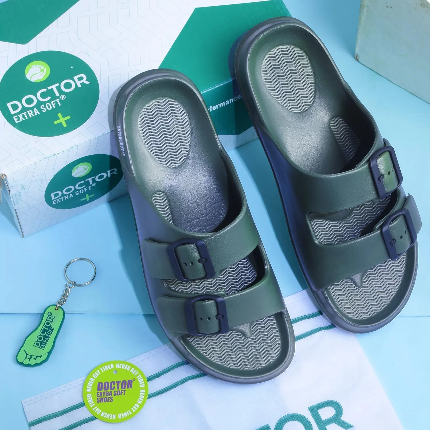 Men's Classic Cushion Sliders/Slippers with Adjustable Buckle Strap for Adult | Comfortable & LightWeight |Stylish & Anti-Skid| Waterproof & Everyday Flip Flops for Gents/Boys D-505