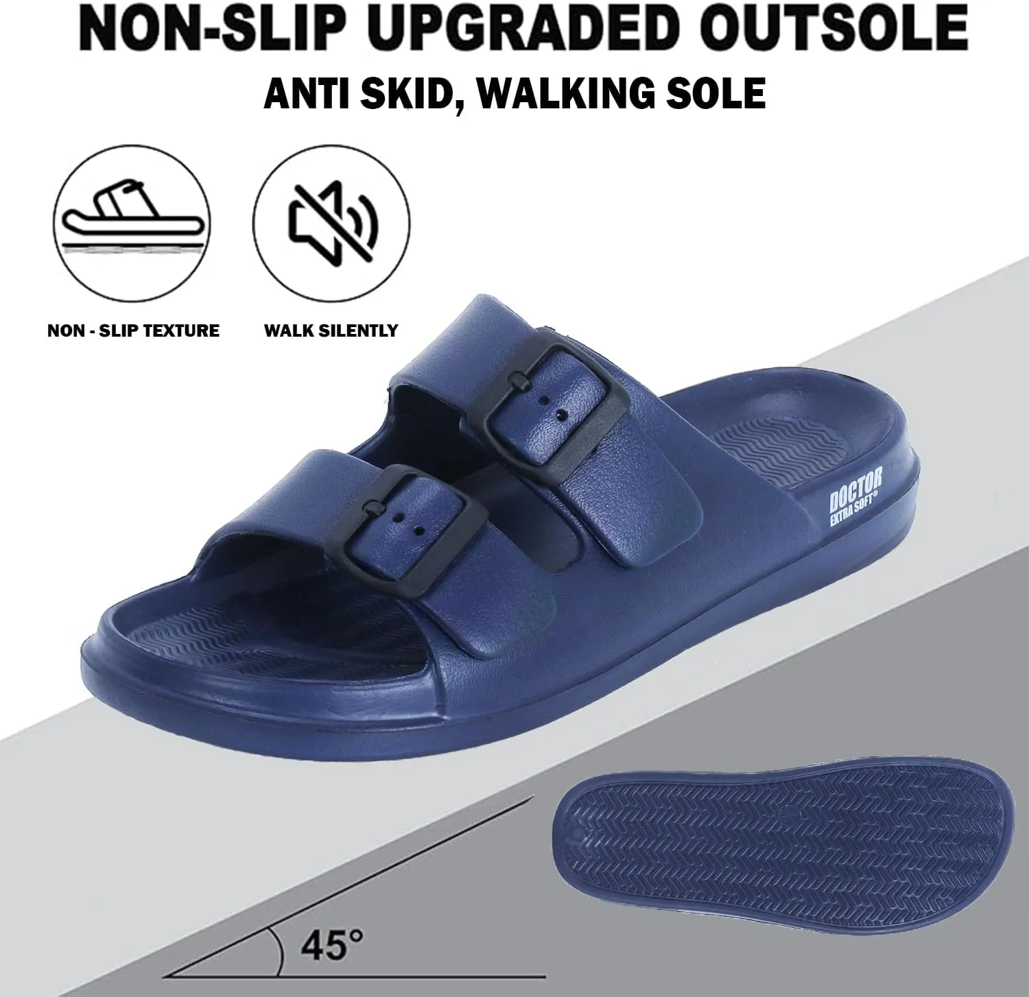 Men's Classic Cushion Sliders/Slippers with Adjustable Buckle Strap for Adult | Comfortable & LightWeight |Stylish & Anti-Skid| Waterproof & Everyday Flip Flops for Gents/Boys D-505