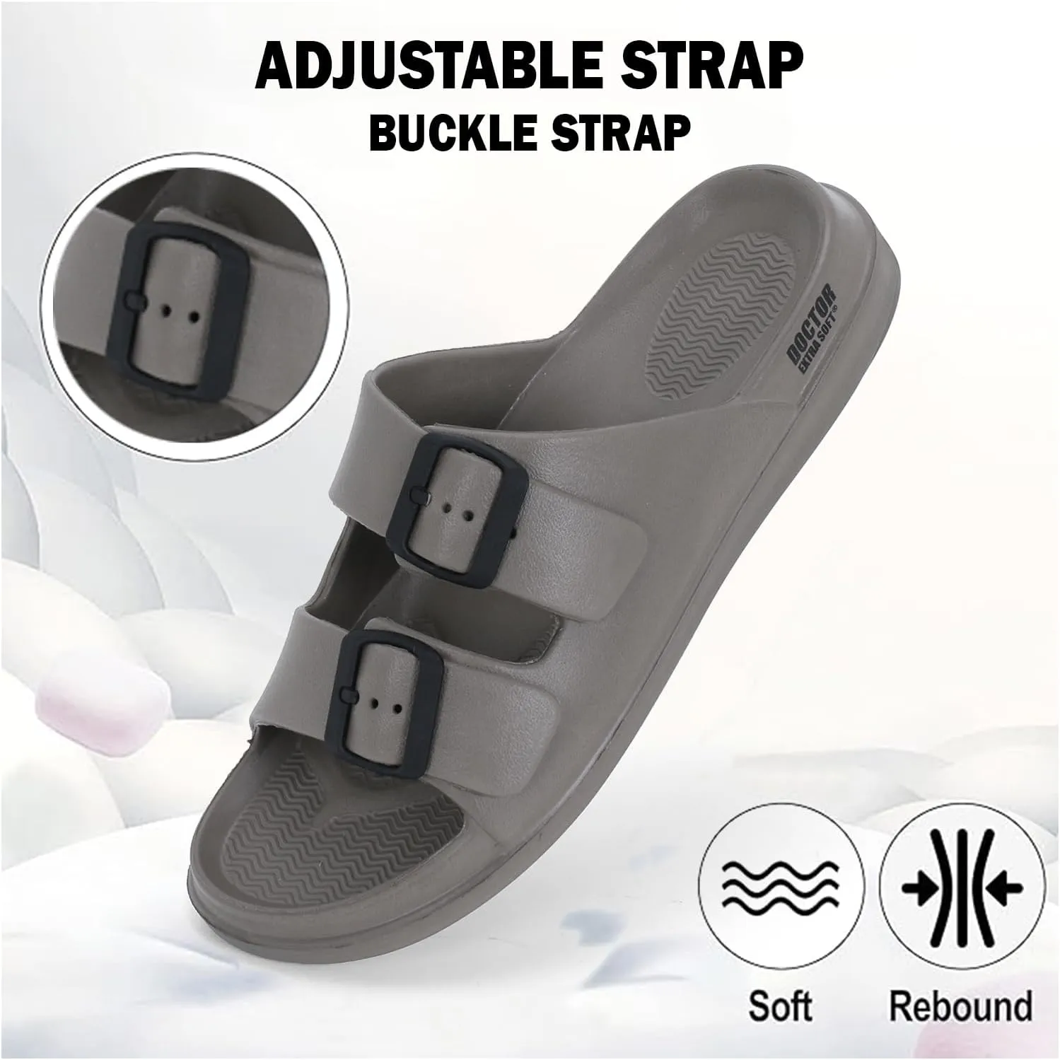 Men's Classic Cushion Sliders/Slippers with Adjustable Buckle Strap for Adult | Comfortable & LightWeight |Stylish & Anti-Skid| Waterproof & Everyday Flip Flops for Gents/Boys D-505