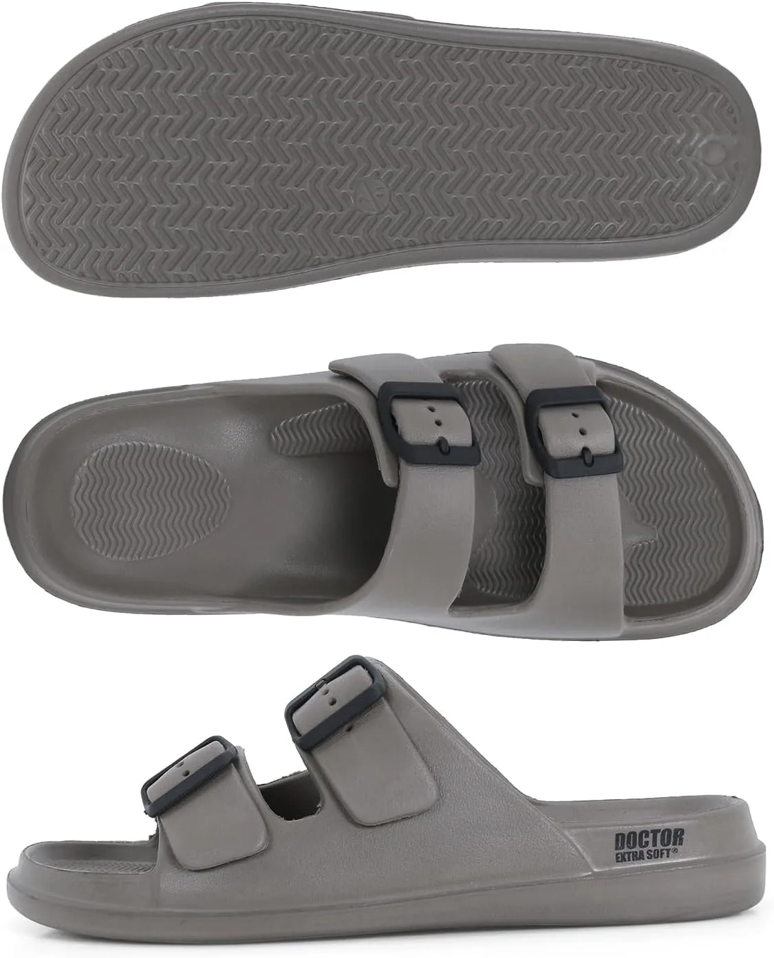 Men's Classic Cushion Sliders/Slippers with Adjustable Buckle Strap for Adult | Comfortable & LightWeight |Stylish & Anti-Skid| Waterproof & Everyday Flip Flops for Gents/Boys D-505