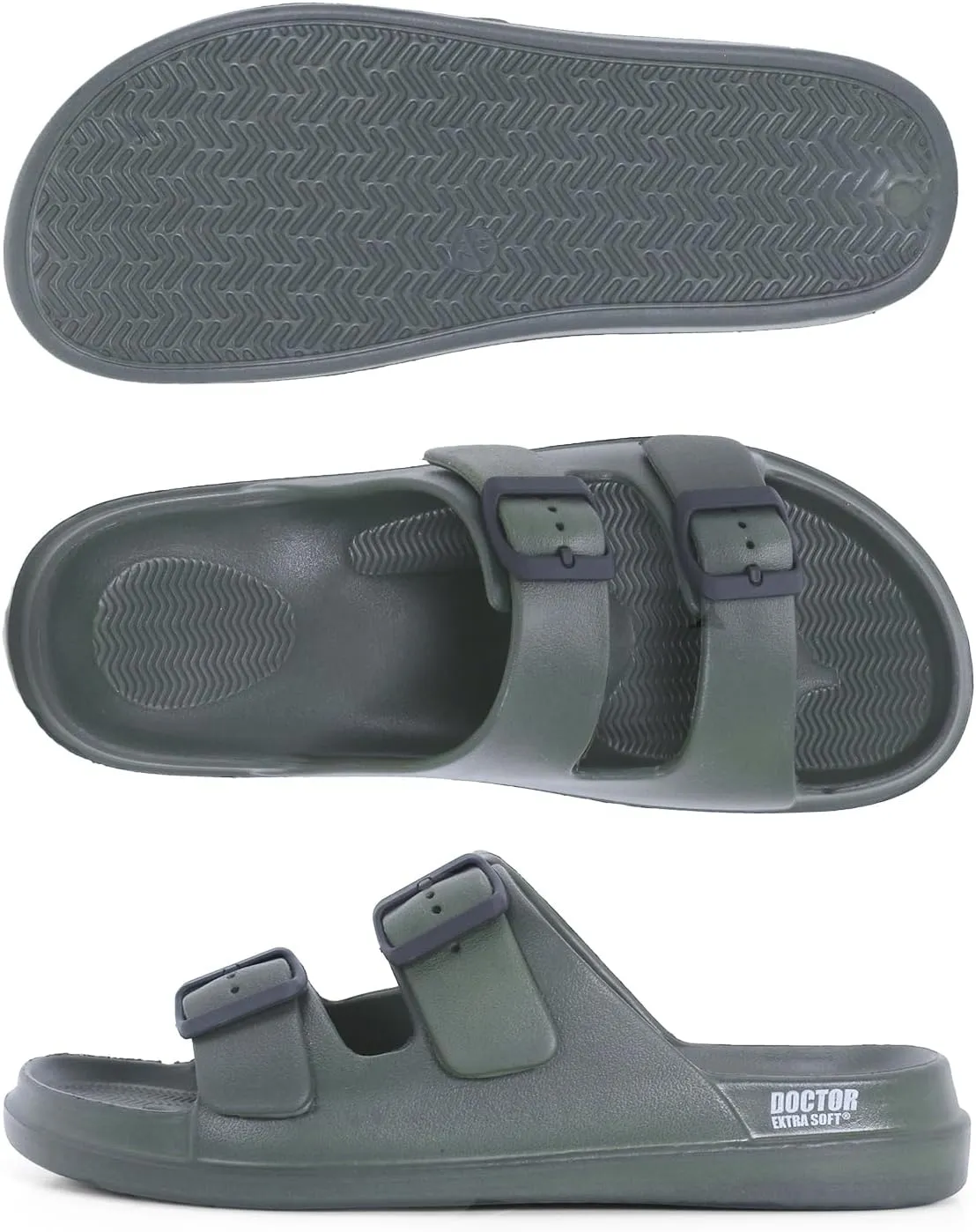 Men's Classic Cushion Sliders/Slippers with Adjustable Buckle Strap for Adult | Comfortable & LightWeight |Stylish & Anti-Skid| Waterproof & Everyday Flip Flops for Gents/Boys D-505