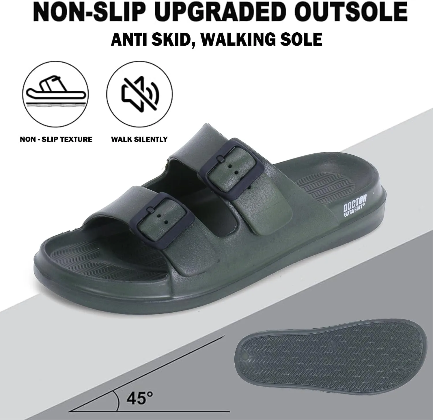 Men's Classic Cushion Sliders/Slippers with Adjustable Buckle Strap for Adult | Comfortable & LightWeight |Stylish & Anti-Skid| Waterproof & Everyday Flip Flops for Gents/Boys D-505