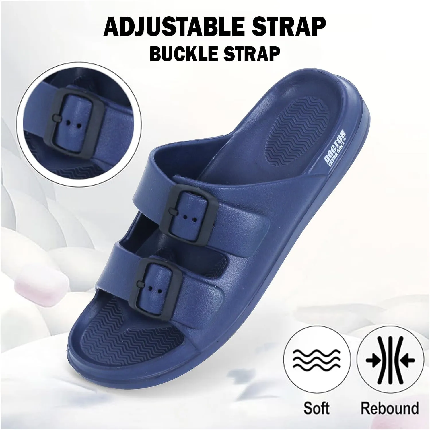 Men's Classic Cushion Sliders/Slippers with Adjustable Buckle Strap for Adult | Comfortable & LightWeight |Stylish & Anti-Skid| Waterproof & Everyday Flip Flops for Gents/Boys D-505