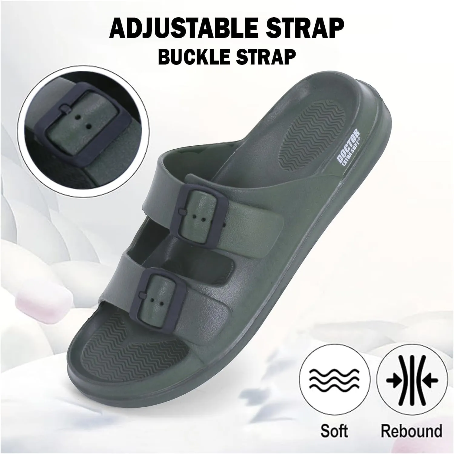 Men's Classic Cushion Sliders/Slippers with Adjustable Buckle Strap for Adult | Comfortable & LightWeight |Stylish & Anti-Skid| Waterproof & Everyday Flip Flops for Gents/Boys D-505
