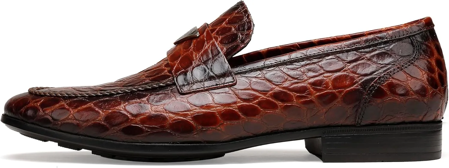 Mens Dress Shoes Leather Loafer, Fashion Crocodile Printed Handmade Dress Shoes Slip on Loafer Shoes for Men