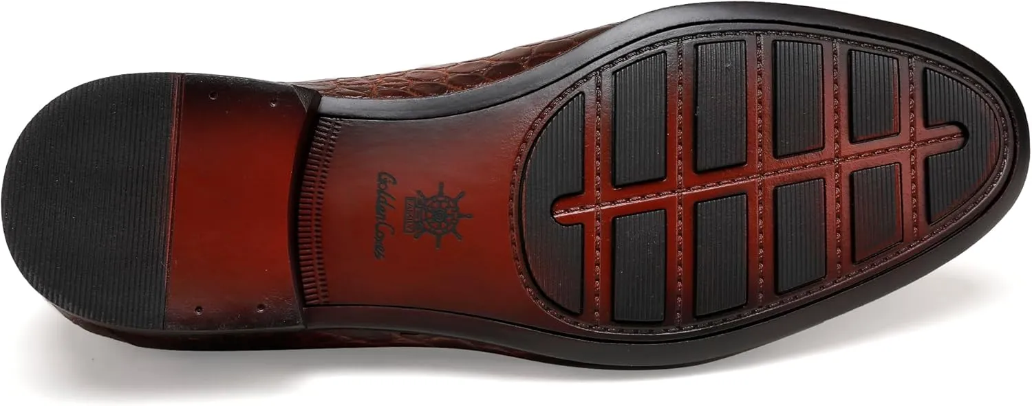 Mens Dress Shoes Leather Loafer, Fashion Crocodile Printed Handmade Dress Shoes Slip on Loafer Shoes for Men