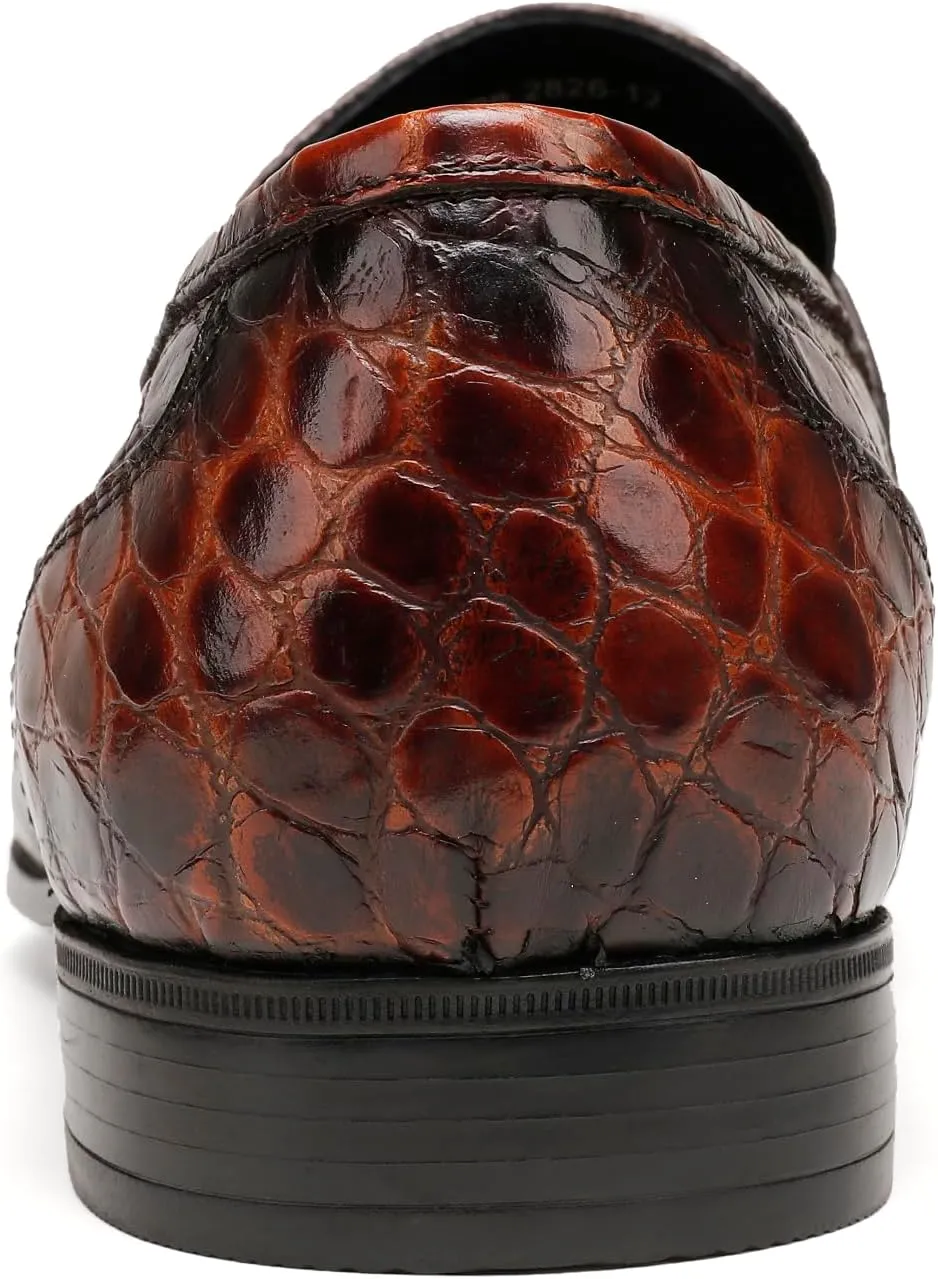 Mens Dress Shoes Leather Loafer, Fashion Crocodile Printed Handmade Dress Shoes Slip on Loafer Shoes for Men