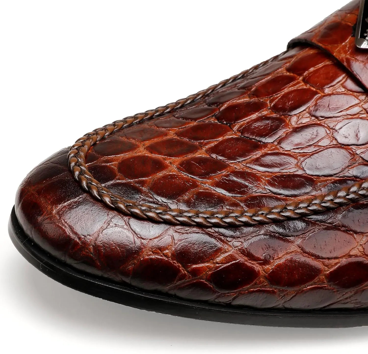 Mens Dress Shoes Leather Loafer, Fashion Crocodile Printed Handmade Dress Shoes Slip on Loafer Shoes for Men