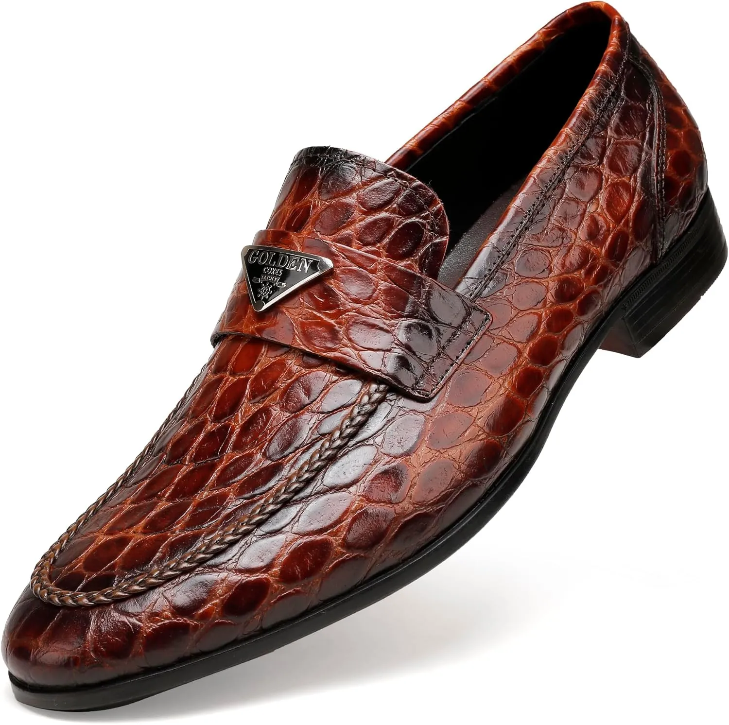 Mens Dress Shoes Leather Loafer, Fashion Crocodile Printed Handmade Dress Shoes Slip on Loafer Shoes for Men