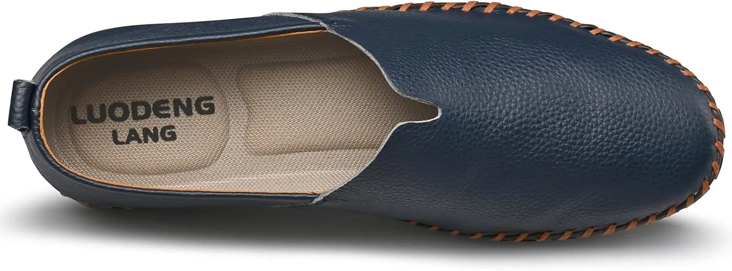 Men's Genuine Leather Loafer Shoes Slip On Soft Breathable Handmade Stitching Fashion Casual Shoes Lightweight Driving Dress Shoe