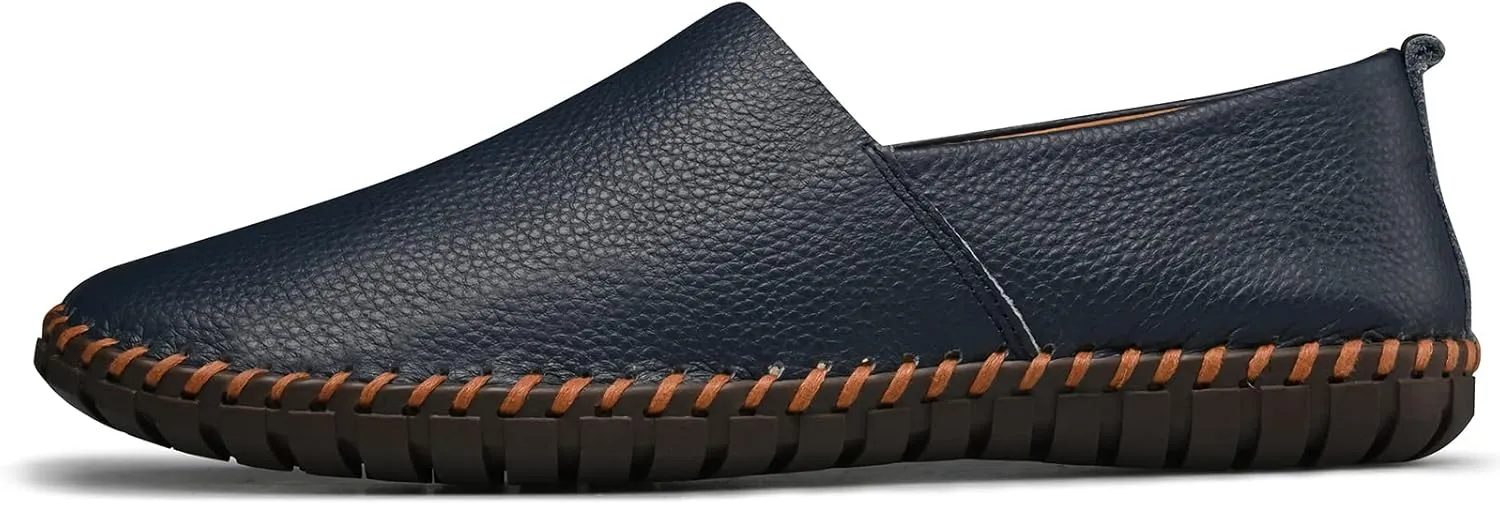 Men's Genuine Leather Loafer Shoes Slip On Soft Breathable Handmade Stitching Fashion Casual Shoes Lightweight Driving Dress Shoe