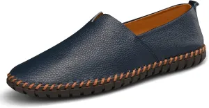 Men's Genuine Leather Loafer Shoes Slip On Soft Breathable Handmade Stitching Fashion Casual Shoes Lightweight Driving Dress Shoe