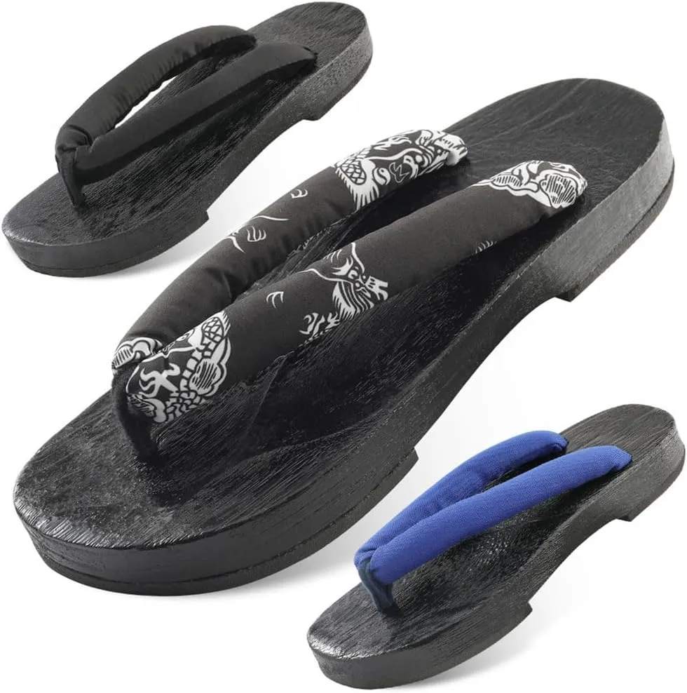 Men's Japanese style flat wooden clogs Slippers,flip flop thick soled casual home and outdoor Sandals,Anti- skid Fashion Slippers Summer Beach Footwear