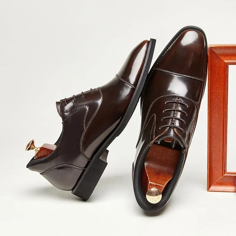 Men's Leather British Style Lace Up Wing Tip Dress Shoe Classic Round Toe Shiny Checkered Comfortable Derby Loafers