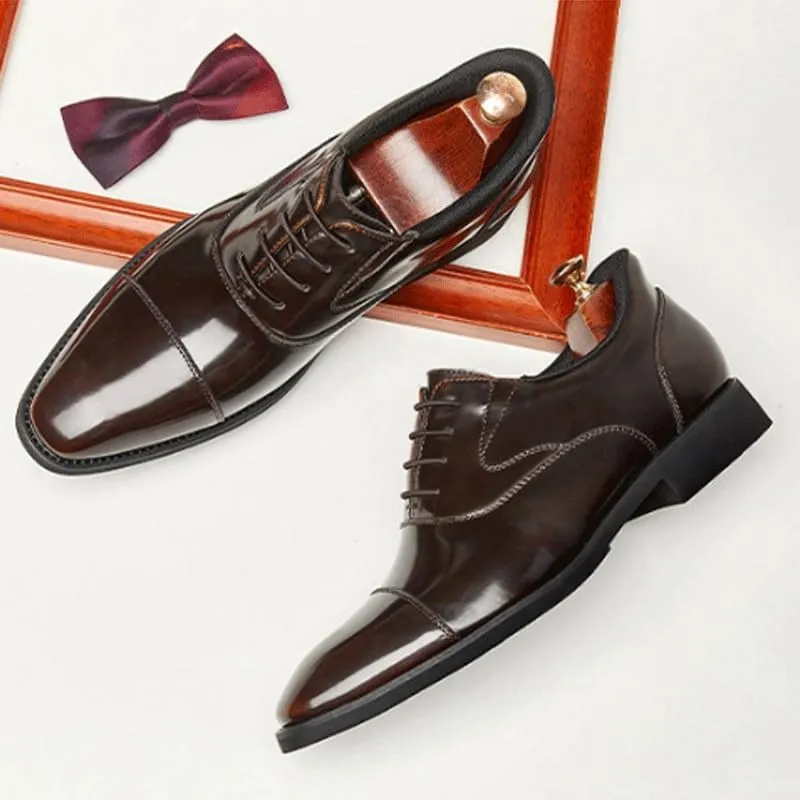 Men's Leather British Style Lace Up Wing Tip Dress Shoe Classic Round Toe Shiny Checkered Comfortable Derby Loafers