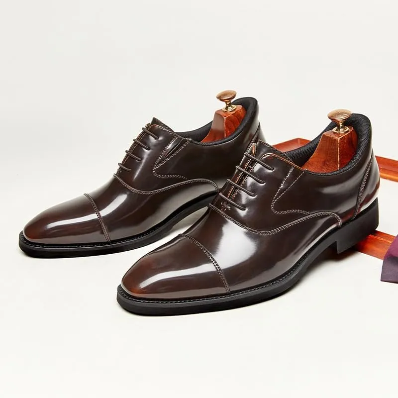 Men's Leather British Style Lace Up Wing Tip Dress Shoe Classic Round Toe Shiny Checkered Comfortable Derby Loafers