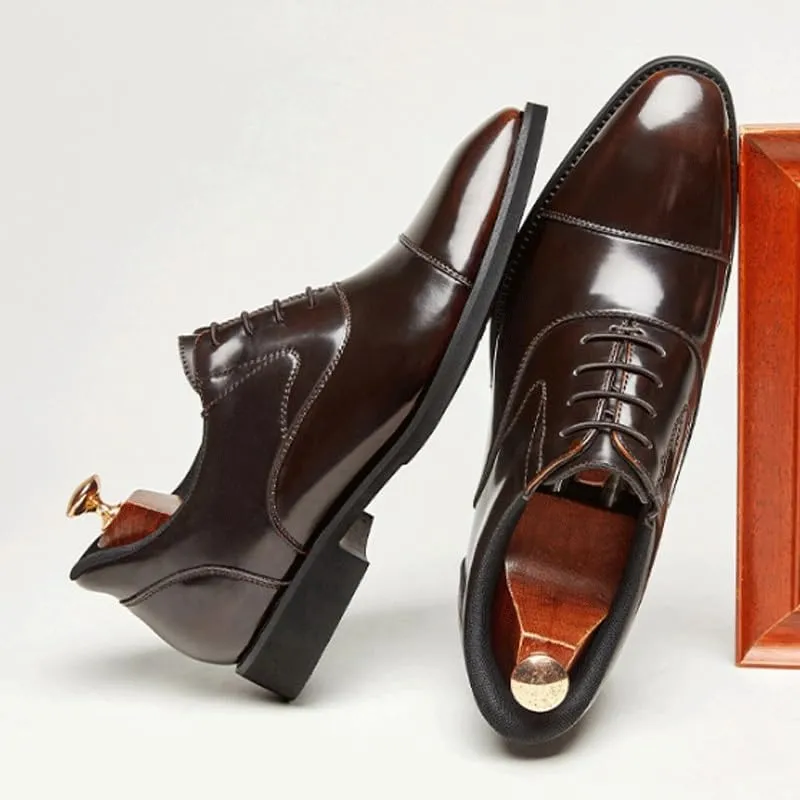 Men's Leather British Style Lace Up Wing Tip Dress Shoe Classic Round Toe Shiny Checkered Comfortable Derby Loafers
