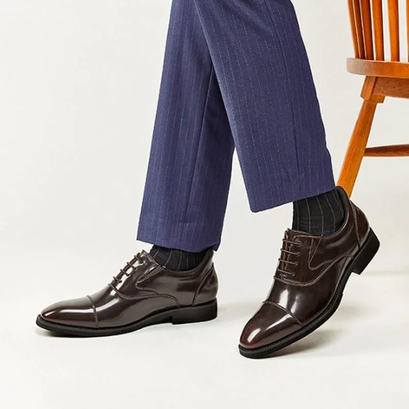 Men's Leather British Style Lace Up Wing Tip Dress Shoe Classic Round Toe Shiny Checkered Comfortable Derby Loafers